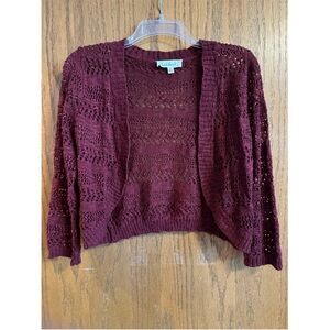 Maroon Open-Knit Cropped Cardigan